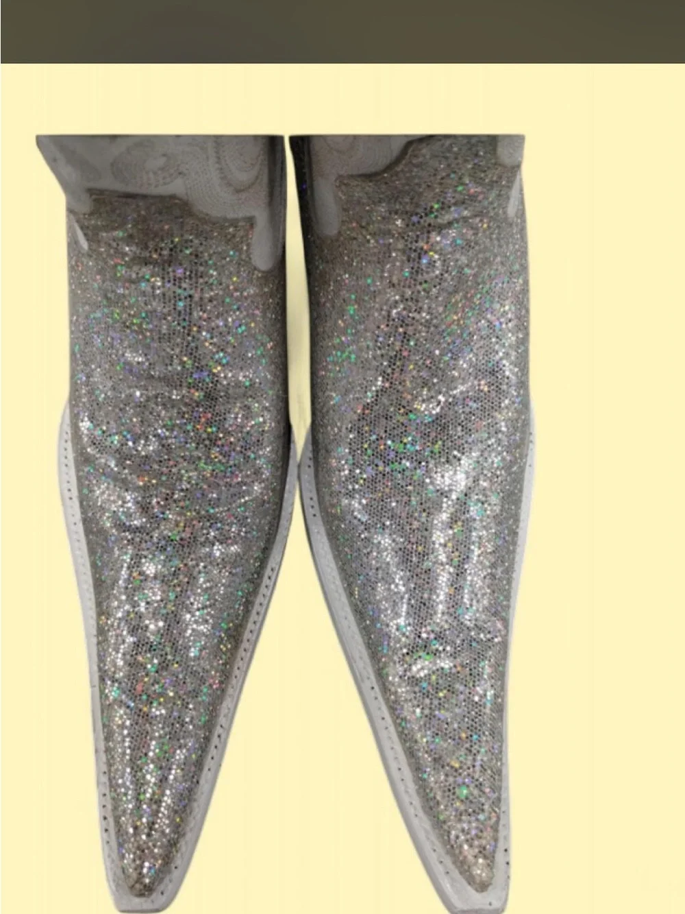 El General White Glitter Western Heeled Boots for Women